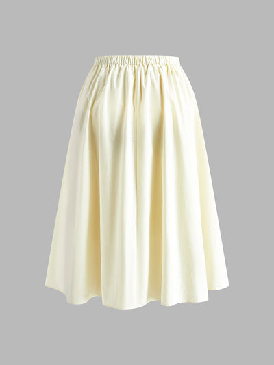 Cotton Creamy Pleated Maxi Skirt