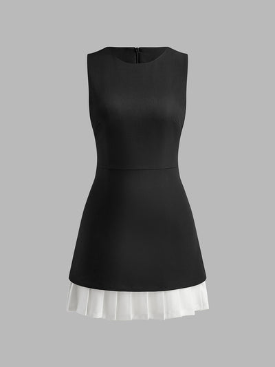 Two-Tone Sleeveless Pleated Short Dress